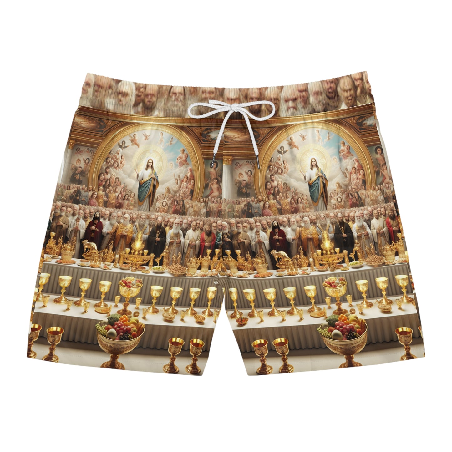 JESUS Feast Men's Mid-Length Swim Shorts - Vibrant Celebration Design