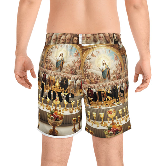 JESUS Feast Men's Mid-Length Swim Shorts - Vibrant Celebration Design